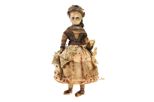 Lot 593 - A 19th century poured wax headed doll with...