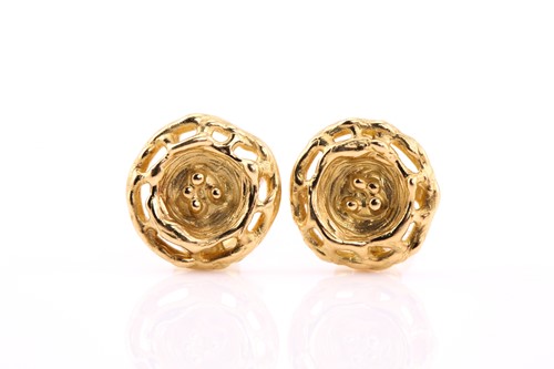 Lot 86 - A pair of yellow gold earrings, by David...