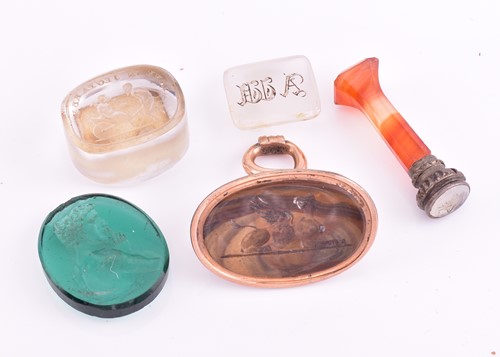 Lot 265 - A  19th century hardstone seal, rose gold...