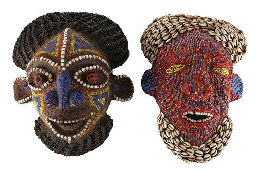 Lot 107 - Two Bamileke Kam masks, Cameroon, one adorned...