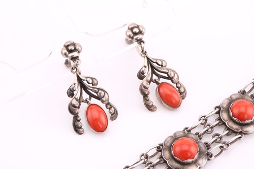 Lot 15 - A George Jensen coral bracelet and matching...