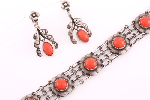 Lot 15 - A George Jensen coral bracelet and matching...