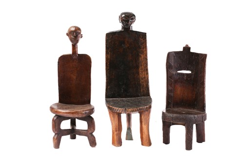 Lot 106 - Three Zaramo Luguru chairs, Tanzania, each cut...