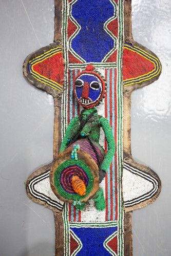 Lot 88 - A Yoruba bead work wall hanging, Nigeria, with...