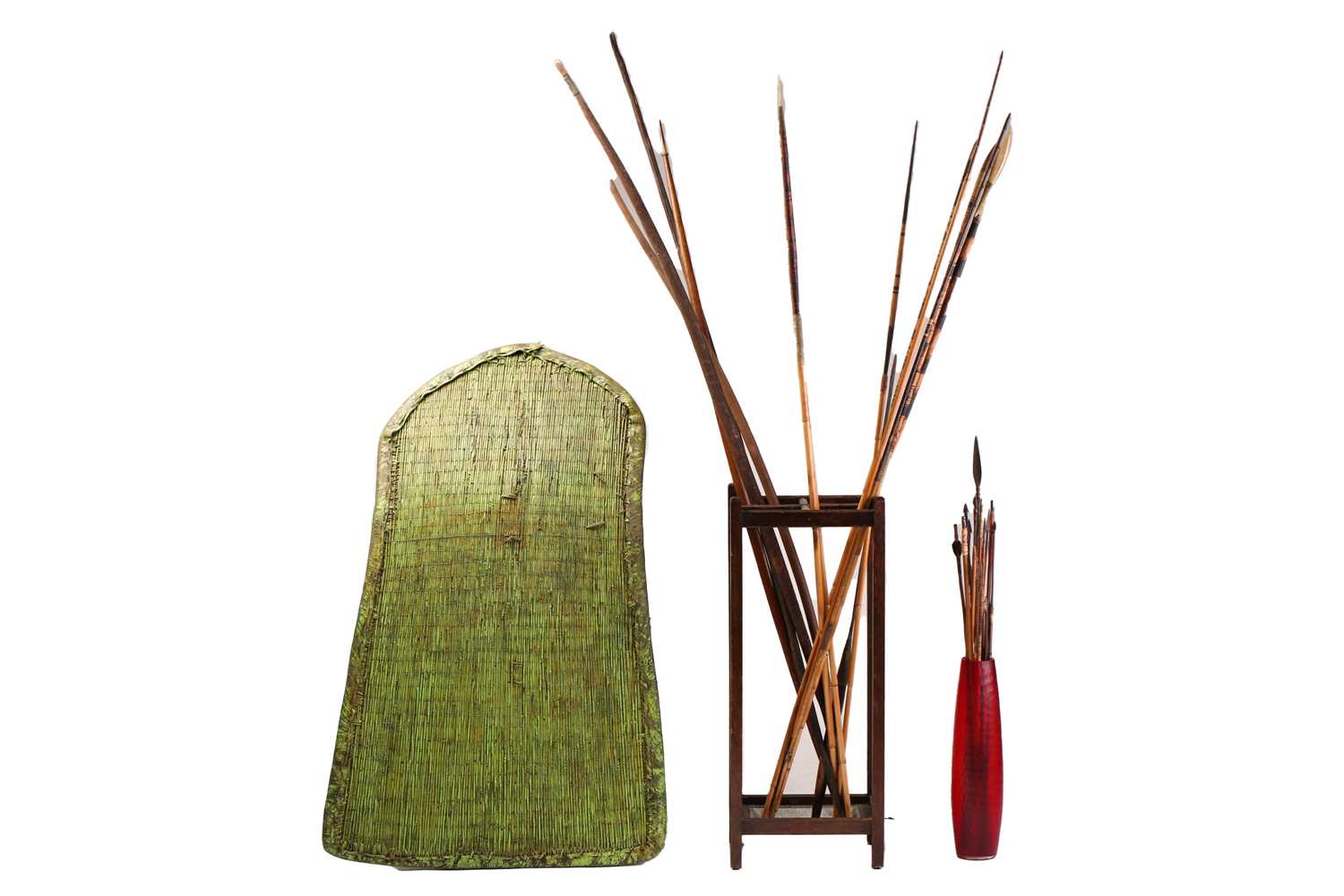 Lot 120 - A West African split cane shield, with hide...