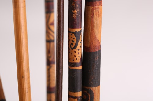 Lot 120 - A West African split cane shield, with hide...