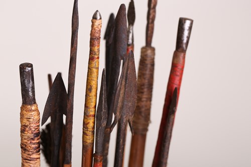 Lot 120 - A West African split cane shield, with hide...