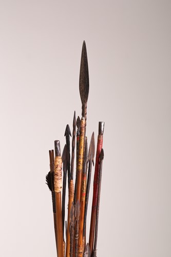 Lot 120 - A West African split cane shield, with hide...