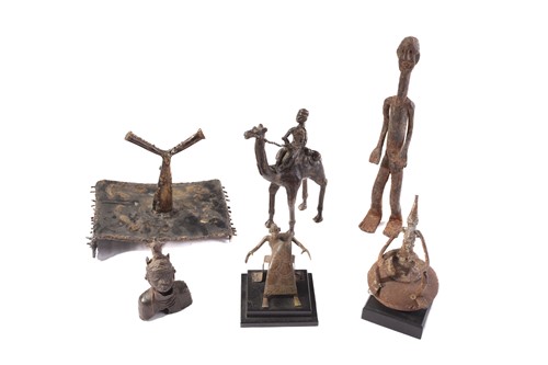 Lot 161 - A group of five Benin bronze figures,...