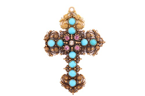 Lot 153 - A filigree cross brooch pendant, consisting of...