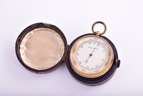 Lot 436 - A brass compensated pocket barometer and...