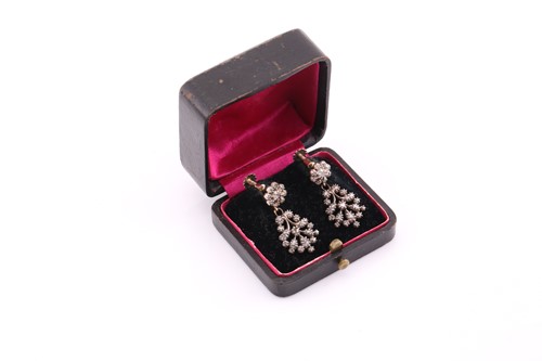 Lot 367 - A pair of Georgian diamond earrings, set with...