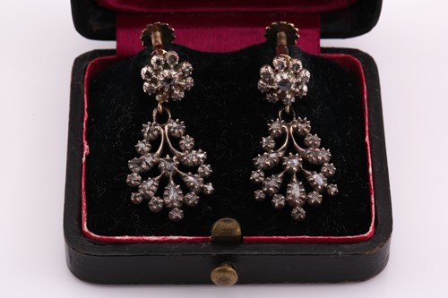 Lot 367 - A pair of Georgian diamond earrings, set with...