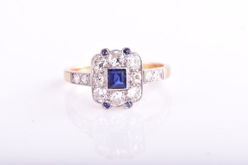 Lot 304 - An Art Deco sapphire and diamond ring; the...