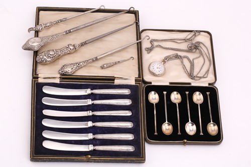 Lot 451 - A cased set of six silver seal top spoons,...