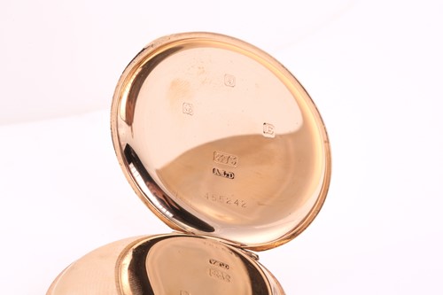 Lot 439 - A 9 carat rose gold open faced pocket watch,...