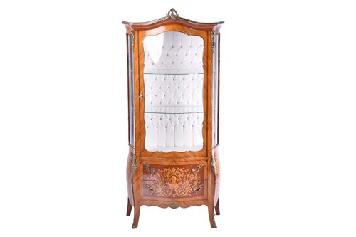 Lot 361 - A Louis XV style walnut standing bombe vitrine,...