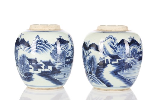 Lot 155 - A near pair of Chinese porcelain ginger jars,...