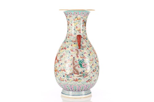 Lot 234 - A Chinese dragon vase, painted with six...