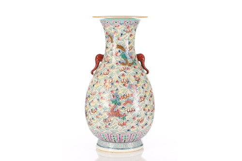 Lot 234 - A Chinese dragon vase, painted with six...