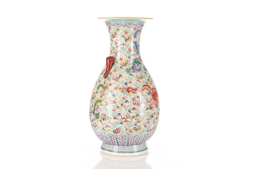 Lot 234 - A Chinese dragon vase, painted with six...