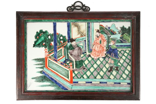 Lot 182 - A Chinese porcelain famille verte panel,...