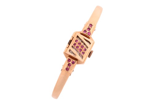 Lot 419 - A Russian stone set bangle dress watch, with a...