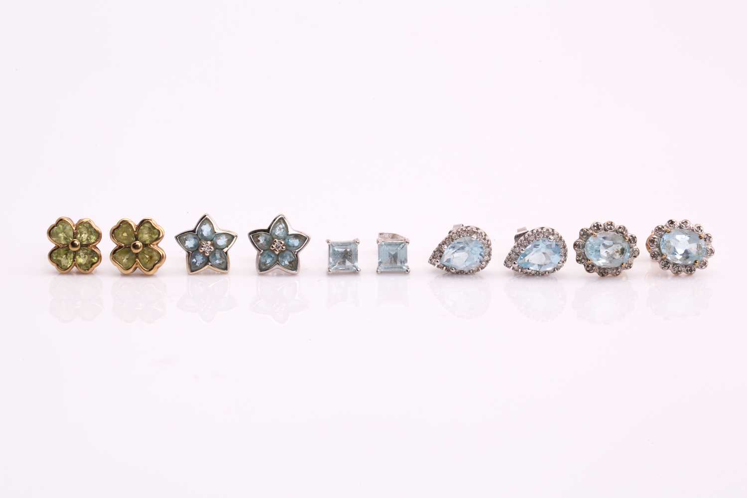 Lot 243 - Five pairs of ear studs, consisting of a pair...