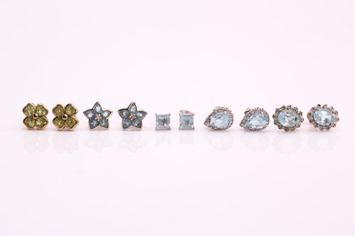 Lot 243 - Five pairs of ear studs, consisting of a pair...