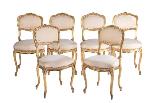 Lot 355 - A set of six Louis XV style carved wood and...