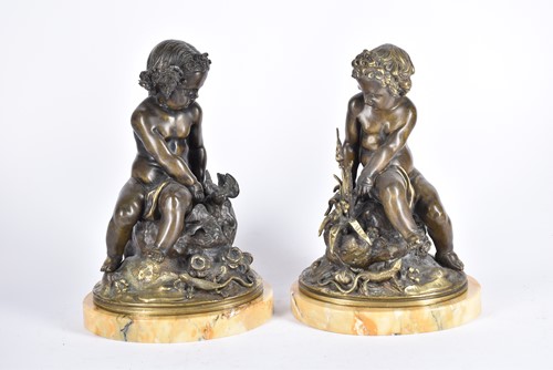 Lot 461 - A pair of 19th century Italian bronze cherubs,...