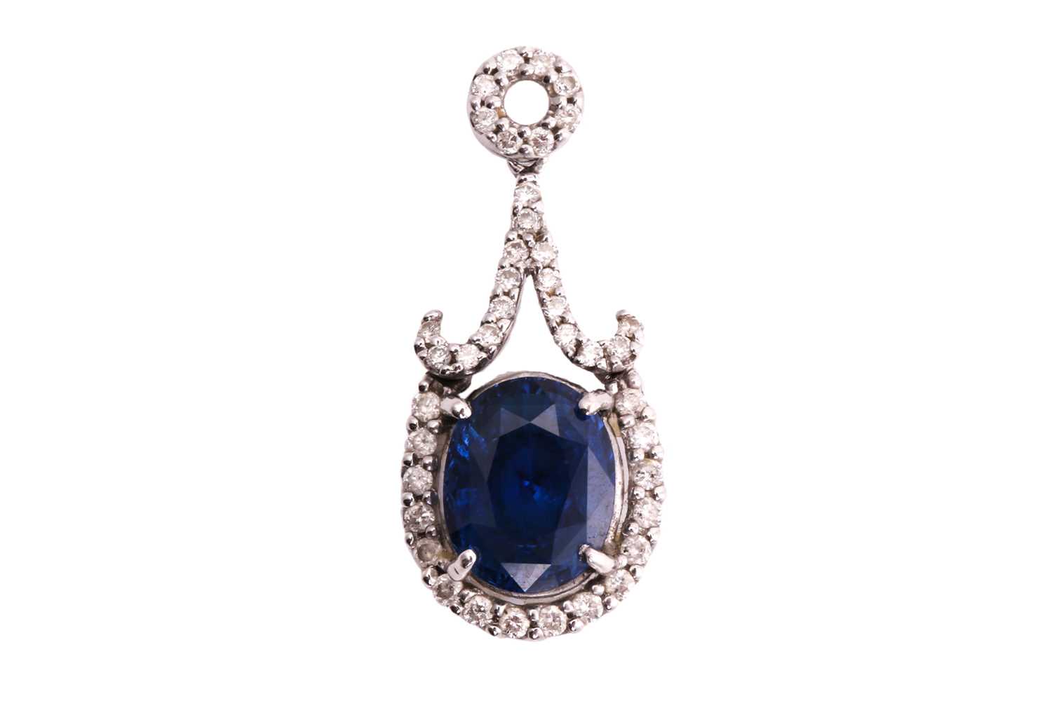 Lot 3 - A sapphire and diamond pendant, consisting of...