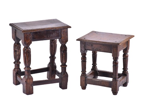 Lot 306 - A Jacobean style oak joint stool with thumb...