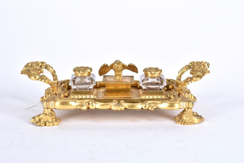 Lot 560 - A 19th century gilt bronze desk standish, the...