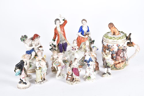 Lot 511 - A collection of Continental porcelain figures,...