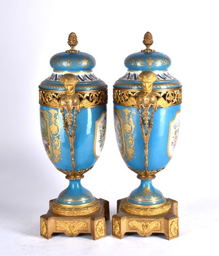 Lot 494 - A large pair of Sevres ormolu mounted pedestal...