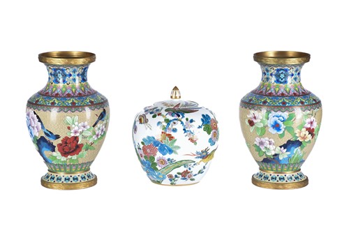 Lot 256 - A pair of Chinese cloisonne vases, second half...