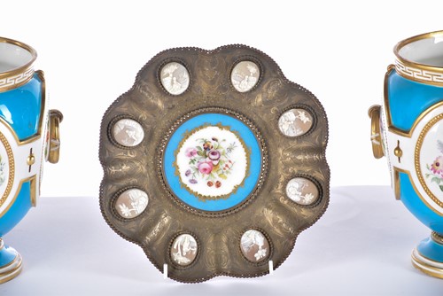 Lot 517 - A Sevres style panel set into a gilt metal...