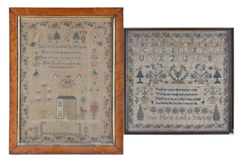 Lot 577 - A William IV needlework alphabet, verse and...