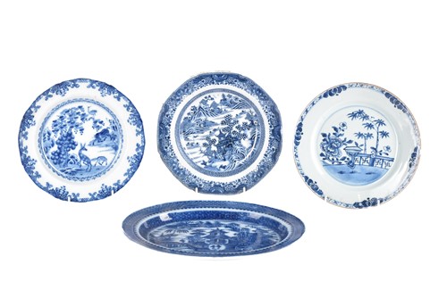 Lot 163 - Three Chinese export blue & white plates, Qing,...