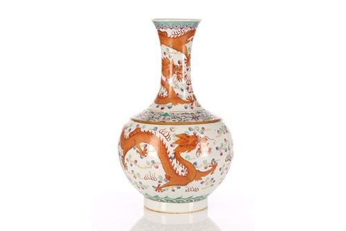 Lot 219 - A Chinese famille rose dragon vase, the wisted...