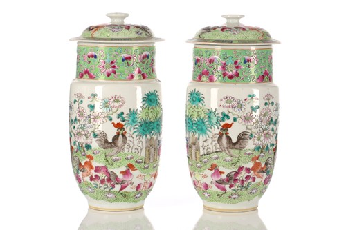 Lot 167 - A pair of Chinese porcelain vases and covers,...