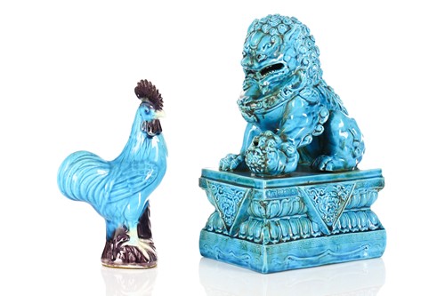 Lot 240 - A Chinese turquoise glazed temple lion, 20th...