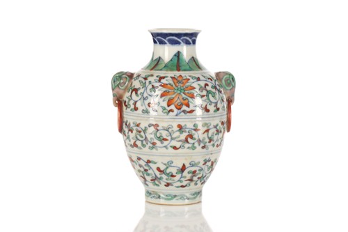 Lot 129 - A Chinese porcelain Doucai vase, the shoulder...