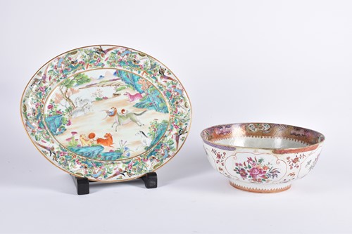 Lot 180 - A Chinese Famile Rose porcelain oval meat...