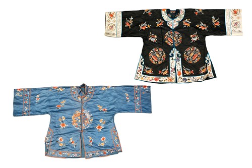 Lot 172 - Two Chinese embroidered silk summer jackets,...