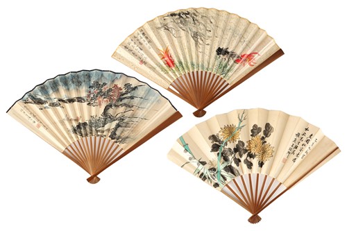 Lot 162 - Three Chinese bamboo fans, 20th century, one...