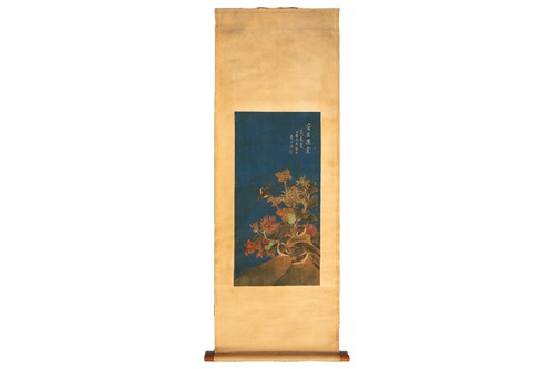 Lot 211 - A Chinese scroll painting on silk, painted...