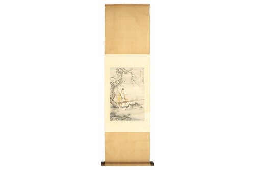 Lot 166 - A Chinese watercolour scroll painting on paper,...