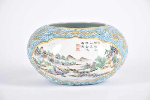 Lot 264 - A Chinese porcelain landscape bowl, 20th...